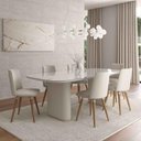 Ver imagem 1 de Conjunto de Jantar Lintz Off-Wh 6 Cadeiras Giratórias Dakota - Bouclé 03 Bege c/ PU Off White