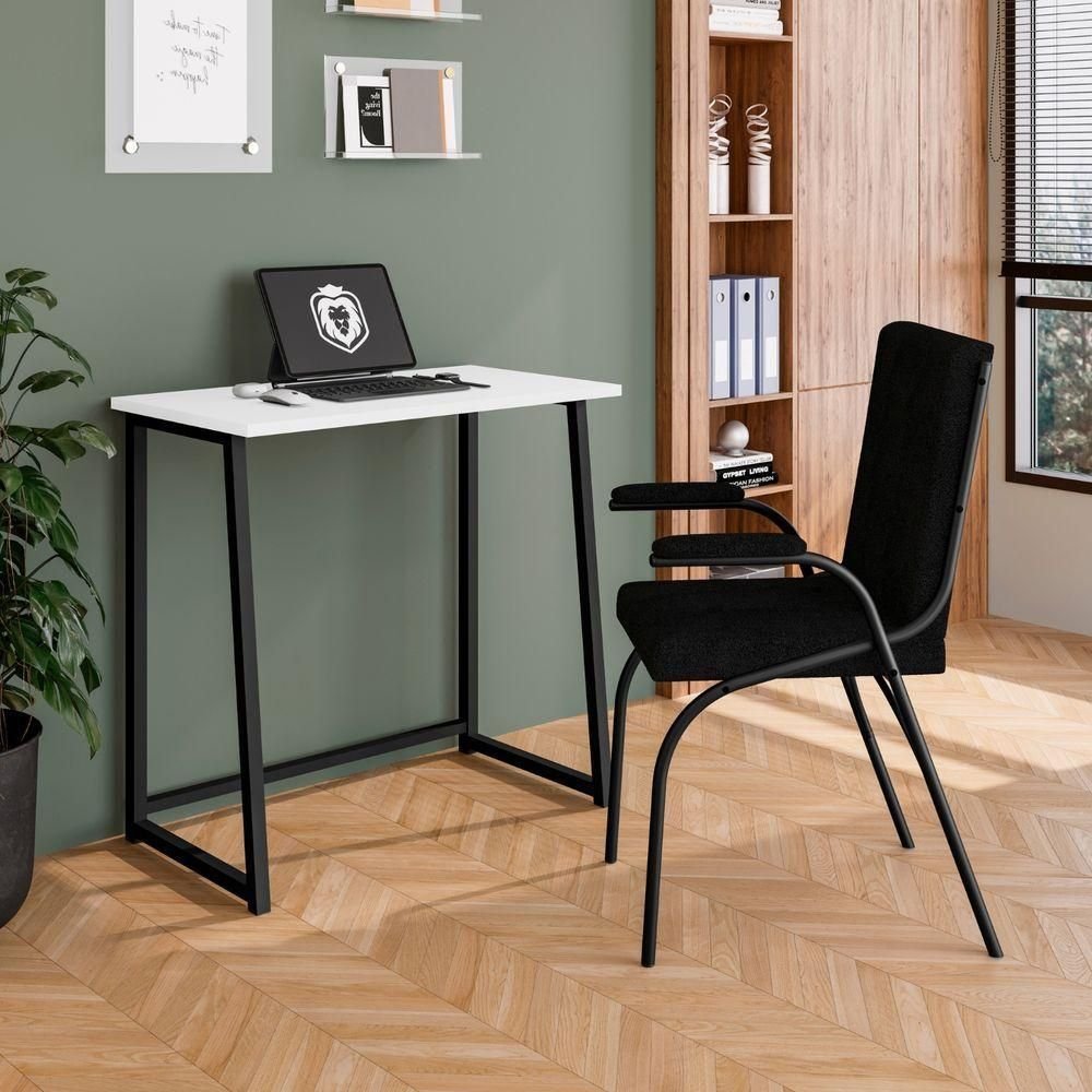 Mesa de Estudo Portátil Quarto Sala Dobrável em Aço Fit Preto-branco ...
