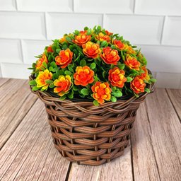 Vaso Trançado com Arranjo de Flores Artificiais - Decoração Cor da Flor:Flor Bola Vermelho/Amarelo - 1