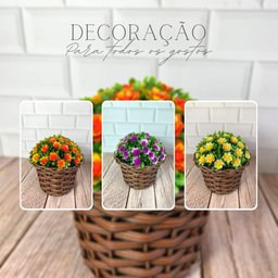 Vaso Trançado com Arranjo de Flores Artificiais - Decoração Cor da Flor:Flor Bola Vermelho/Amarelo - 5