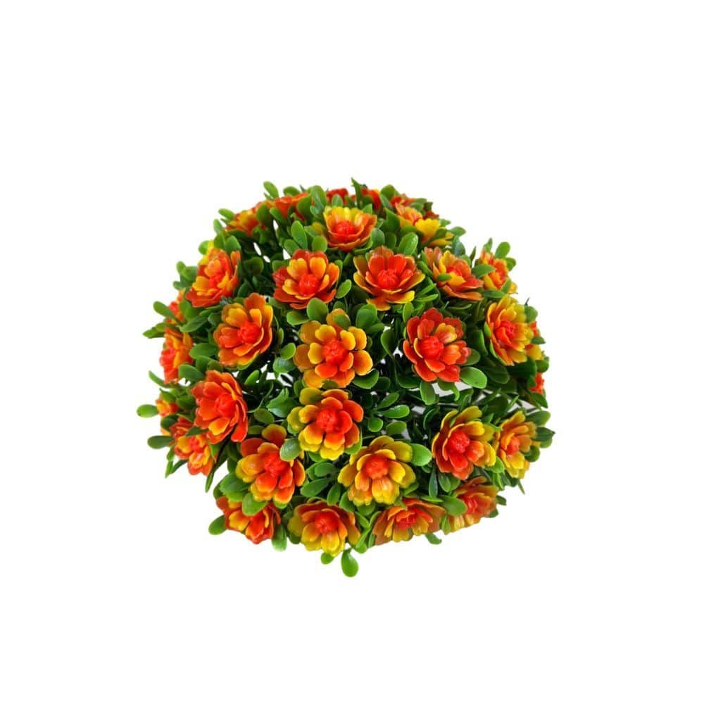 Vaso Trançado com Arranjo de Flores Artificiais - Decoração Cor da Flor:Flor Bola Vermelho/Amarelo - 2