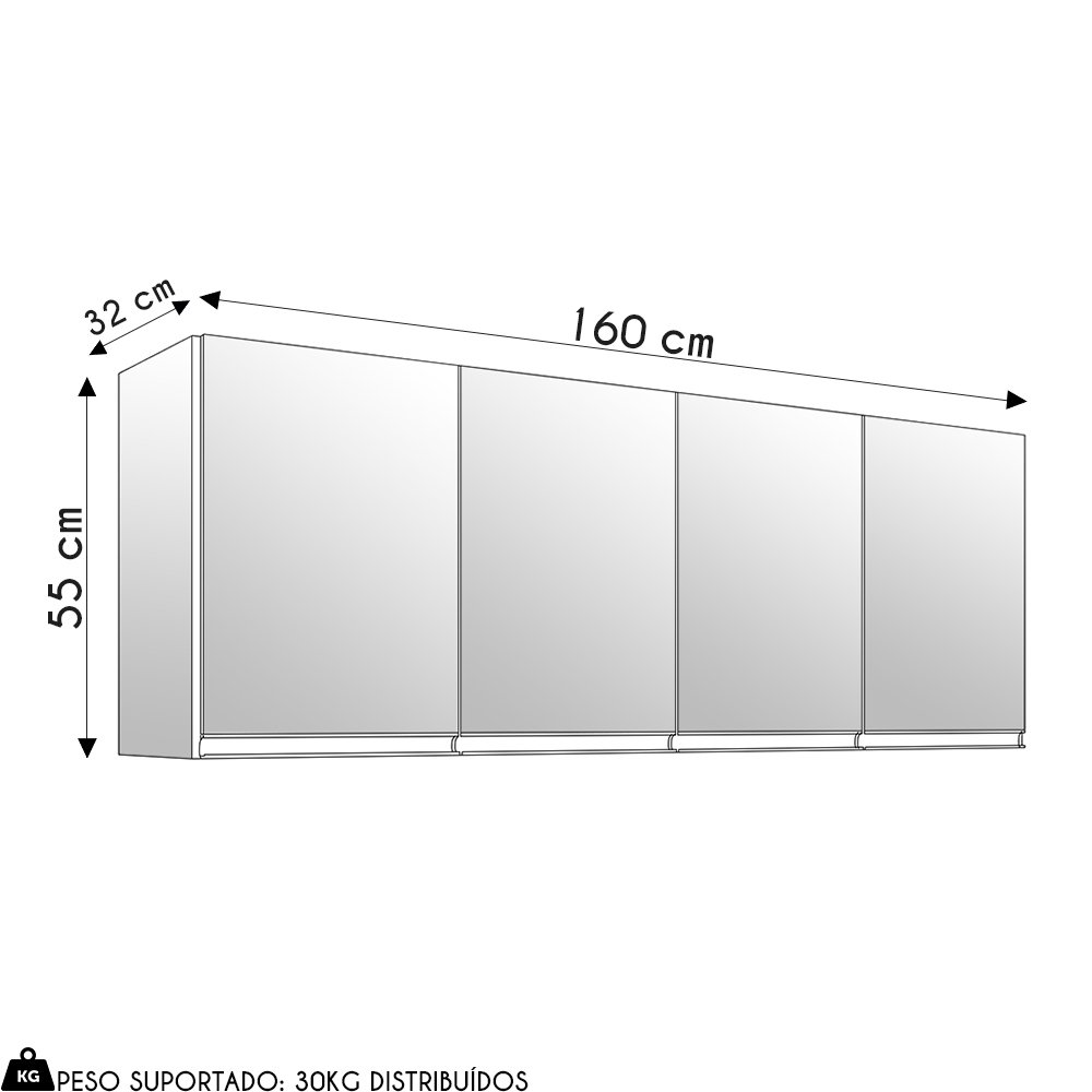 Armário de Cozinha Aéreo 160cm 4 Portas Andréia Amêndoa/preto - Ajl Móveis - 4