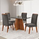 Ver imagem 1 de Mesa de Jantar 4 Lugares Stilo Mel/cinza/veludo Cinza - Viero Móveis