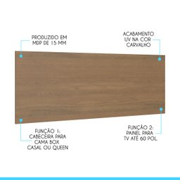 Painel Cabeceira Cama Box Queen 160 X 60 Cm Mdp Carvalho 6001 Menu - 2