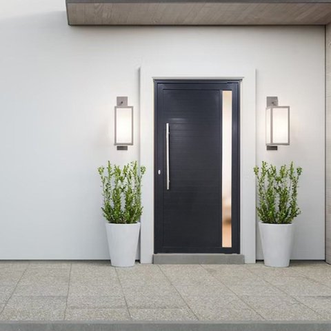 Porta Pivotante de Alumínio 210 x 120cm com Visor 30 Esquadrias Bergamo Abertura Esquerda Preto