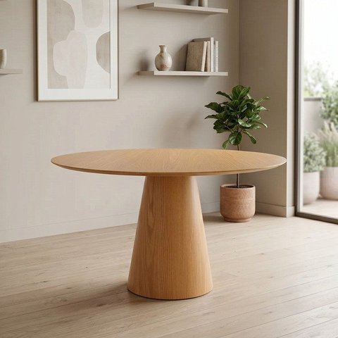 Mesa de Jantar Cone Redonda Laminado em Madeira 120cm Cairo Yescasa Marrom/Castanho Mel
