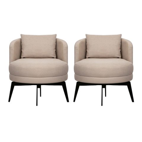 Kit 2 Poltronas Decorativas Giratórias Cora em Linho Misto Bege