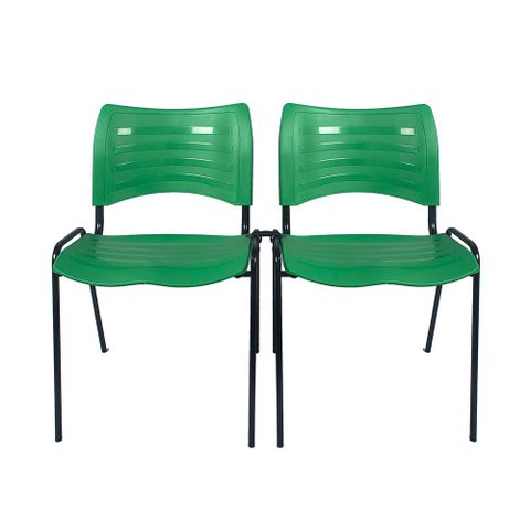 Kit 2 Cadeiras Iso Turim Plastica Igreja Recepção Escola Verde com Conector Popmov Kit 2 Cadeira Iso