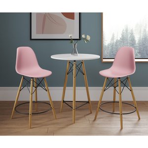 Conjunto Bistrô Eames Eiffel Mesa Branca com 2 Banquetas Rosas de Madeira