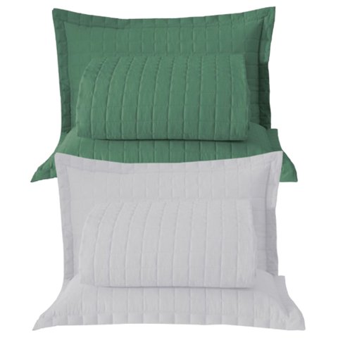 Combo 2 Kit Cobre Leito Colcha Monaco Casal Dupla Face - Verde - Branco