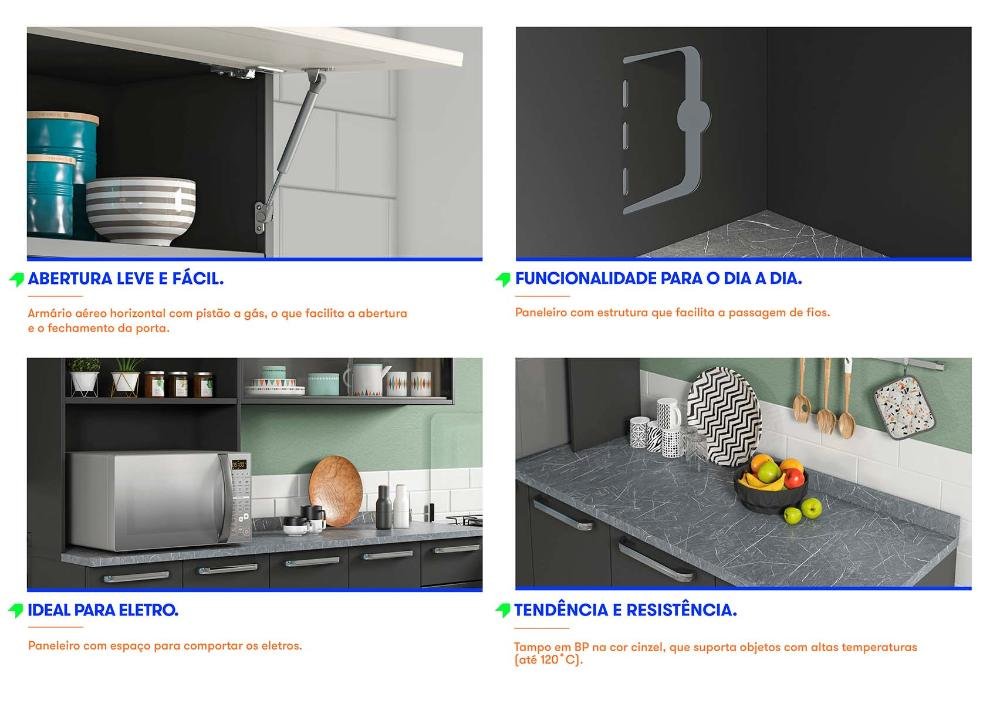 Cozinha Itatiaia Midi Pop Art i3 - 4 Peças com Paneleiro - Grafite/Branco - 11