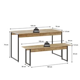 Mesa De Jantar Com 1 Banco Estilo Industrial - 3
