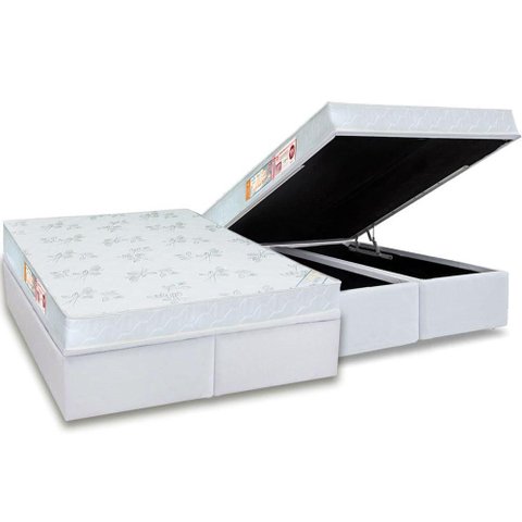 Cama Box Baú Queen: Colchão Espuma Castor D33 Sleep Max Relax + Base CRC Courano White(158x198)