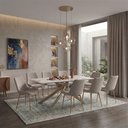 Ver imagem 1 de Conjunto Mesa de Jantar Lara 180cm Cerâmica Base Aço Carbono Bronze com 8 Cadeiras Linho - Bege