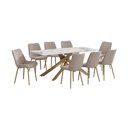 Ver imagem 2 de Conjunto Mesa de Jantar Lara 180cm Cerâmica Base Aço Carbono Bronze com 8 Cadeiras Linho - Bege