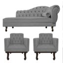 Ver imagem 1 de Kit Diva Recamier Diana 185cm Lado Esquerdo e 02 Poltronas Classic Suede Cinza - ADJ Decor