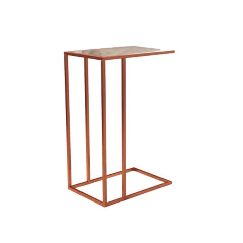 Mesa Lateral Elena Industrial Cobre com Tampo de Vidro