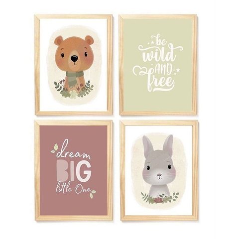 Kit Quadro Safari Urso Decorativo Quarto Criança Bebê Enxoval
