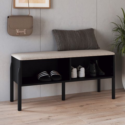 Banco Sapateira Estofada para Quarto Pés Madeira Arlo A10 Nero/preto - Mpozenato