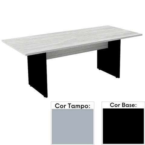 Mesa de Reunião Retangular 200x90cm Pé Painel Pe25 em MDP Cinza com Base Preta