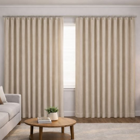 Cortina Tecido Linho Flamê Off White Ilhós Cromado - 2,70x2,00 Abertura Lateral