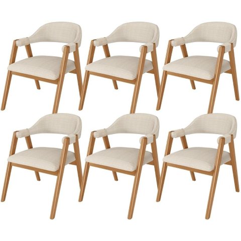 Kit 6 Cadeiras de Jantar e Estar Living Estofada Nadja L02 Linho Palha - Lyam Decor