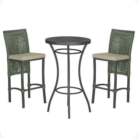 Mesa Bistrô e 2 Banquetas Roma Preta Corda Náutica Estofado 7 Trama Original