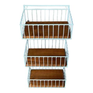 Fruteira Suspensa Tripla Branca Artesanal Cozinha Frutas Legumes com Madeira Minas Arte Própria Frut