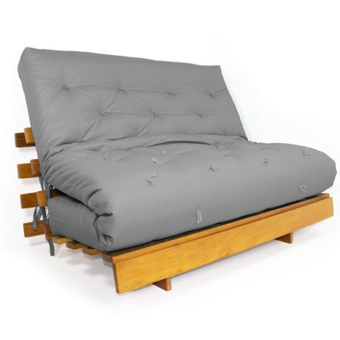 Sofá Cama Casal Futon Tokio Cinza Madeira Maciça Grapia Cor Natural