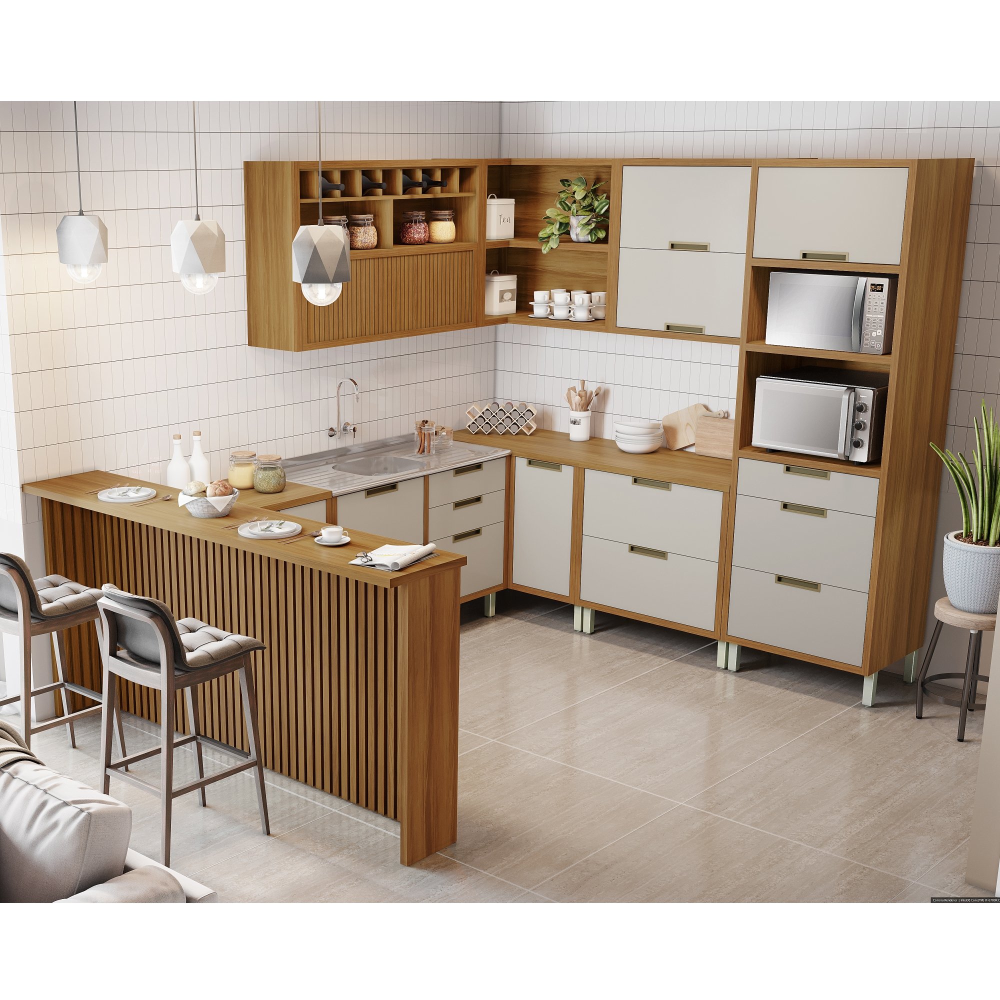 Cozinha 9 Peças Imperatriz Gourmet Ripado Canto  100% Mdf