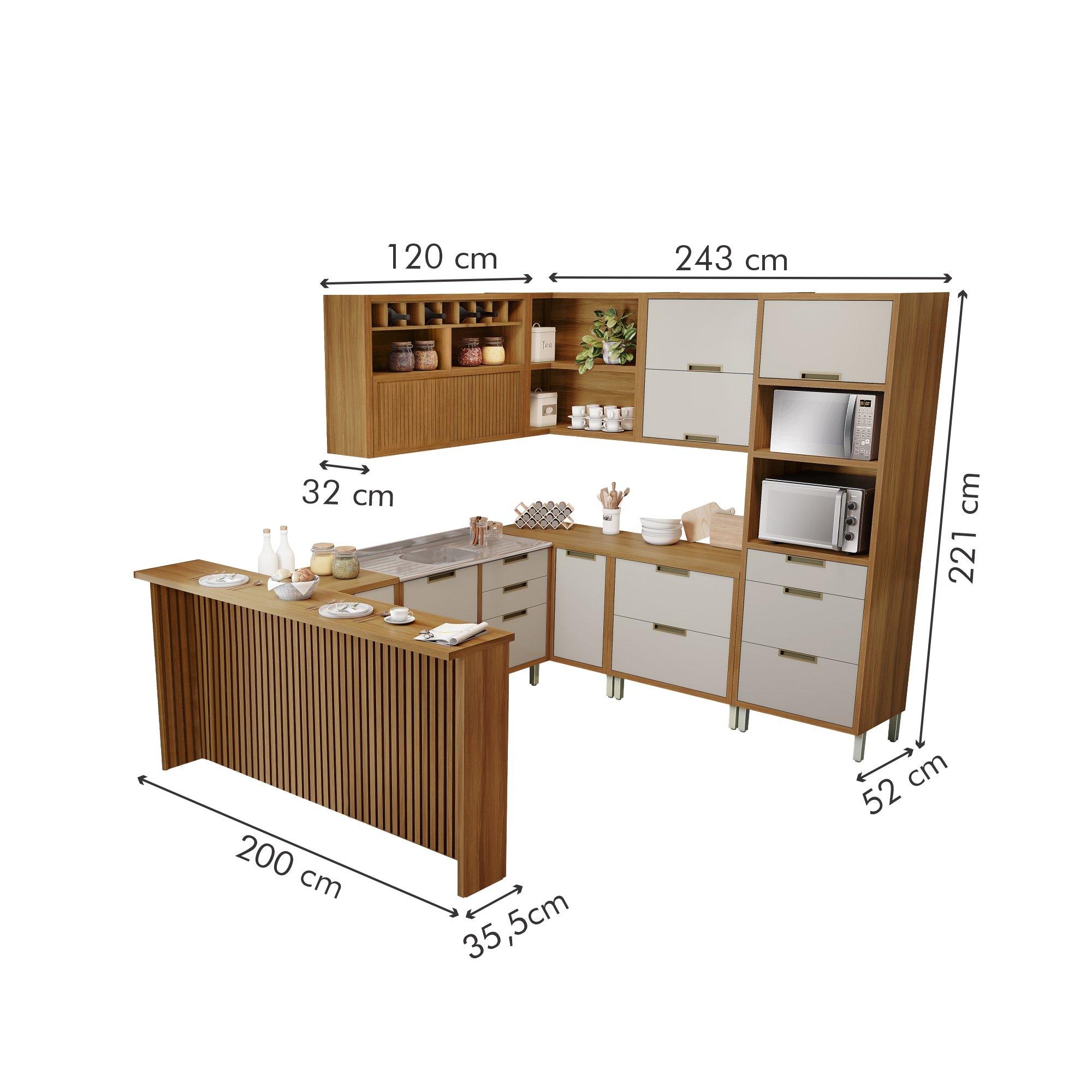 Cozinha 9 Peças Imperatriz Gourmet Ripado Canto  100% Mdf - 17