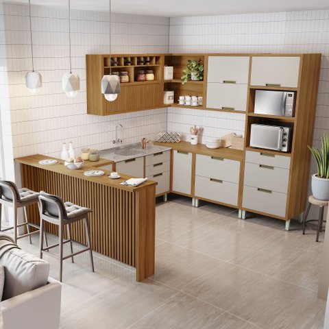 Cozinha 9 Peças Imperatriz Gourmet Ripado Canto  100% Mdf