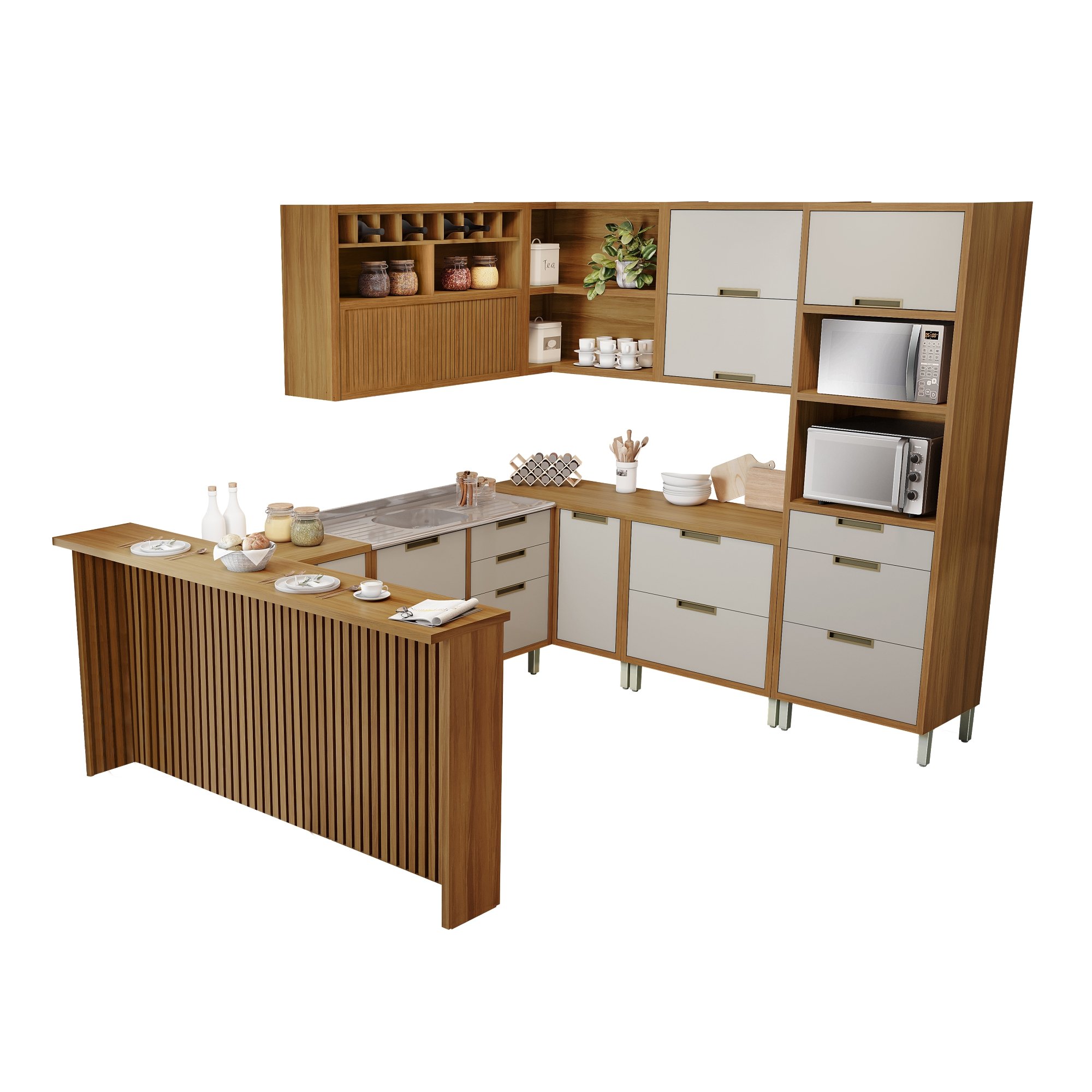 Cozinha 9 Peças Imperatriz Gourmet Ripado Canto  100% Mdf - 20