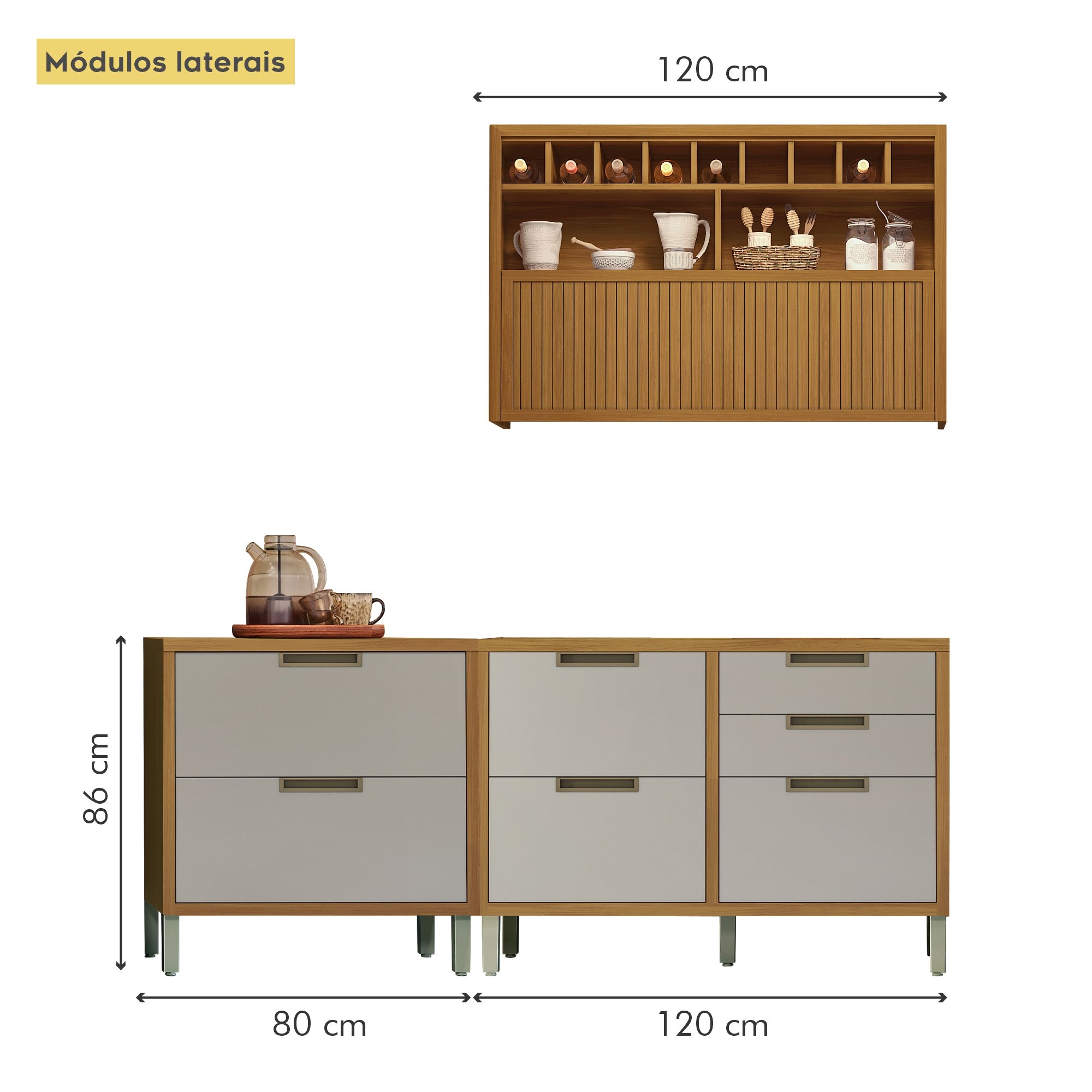 Cozinha 9 Peças Imperatriz Gourmet Ripado Canto  100% Mdf - 18