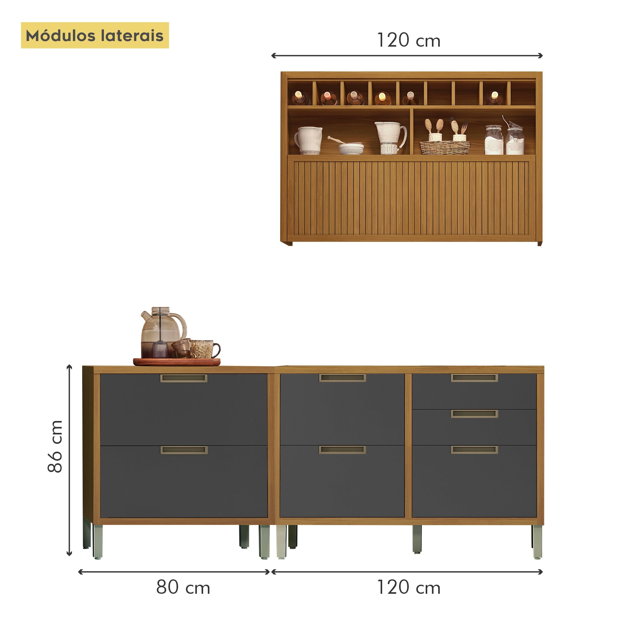 Cozinha 9 Peças Imperatriz Gourmet Ripado Canto  100% Mdf - 18