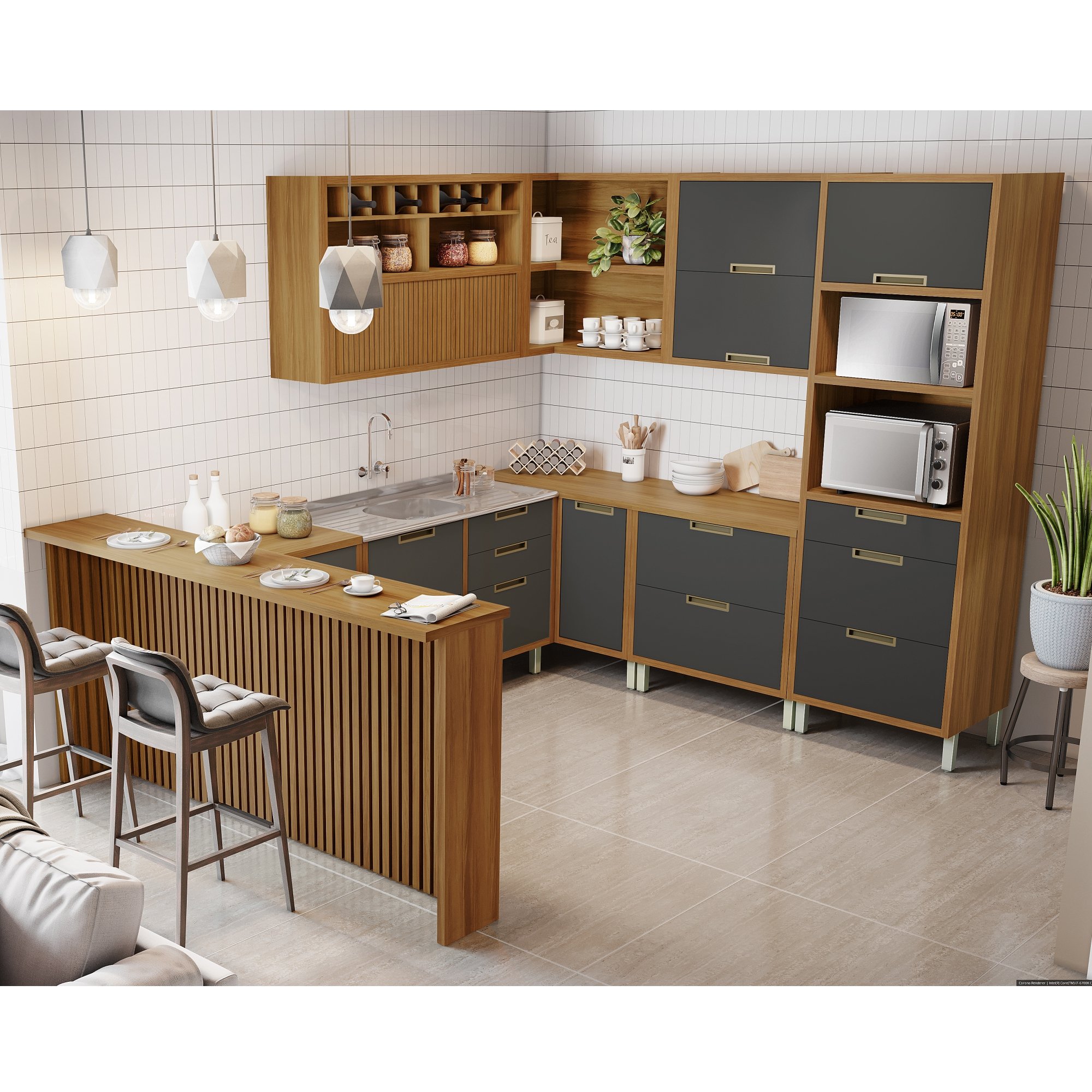 Cozinha 9 Peças Imperatriz Gourmet Ripado Canto  100% Mdf - 1