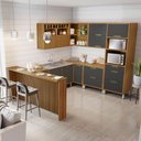 Ver imagem 1 de Cozinha 9 Peças Imperatriz Gourmet Ripado Canto 100% MDF Marrom/Freijó/Grafite