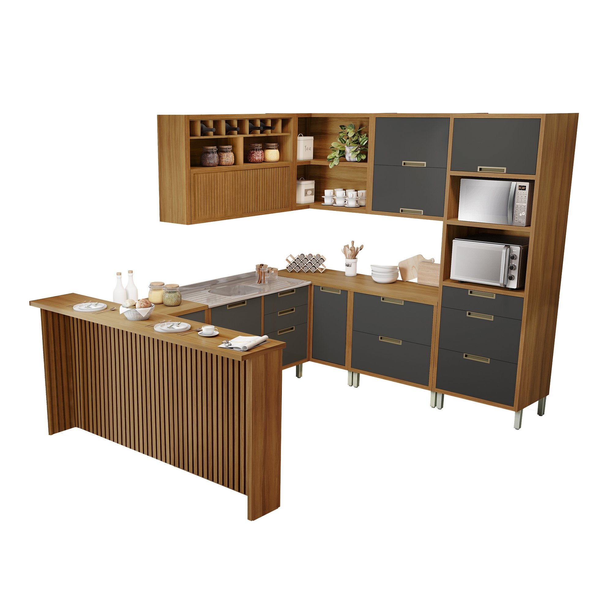 Cozinha 9 Peças Imperatriz Gourmet Ripado Canto  100% Mdf - 20