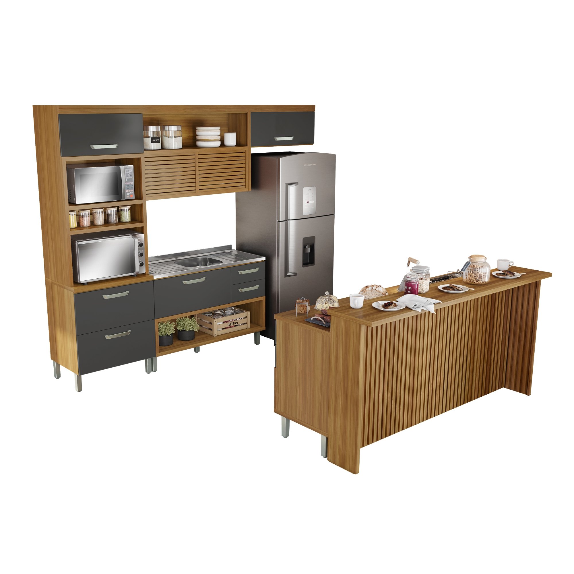 Cozinha 6 Peças Princesa Gourmet Ripado  100% Mdf - 18