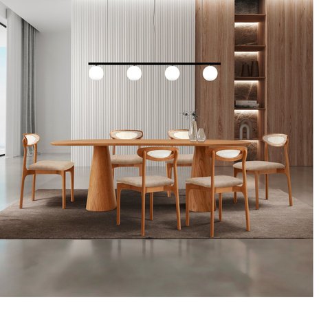 Mesa de Jantar Kit 6 Cadeiras Madeira Maciça/MDF Monaco Milano/Imbuia Natural/Cinam. Imbuia