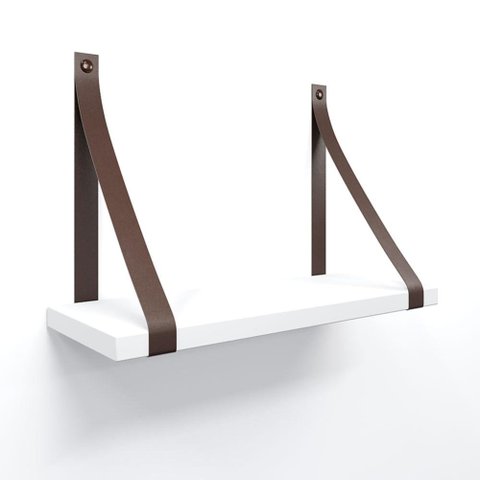 Prateleira em MDF Branco 40x15cm com Alça Café