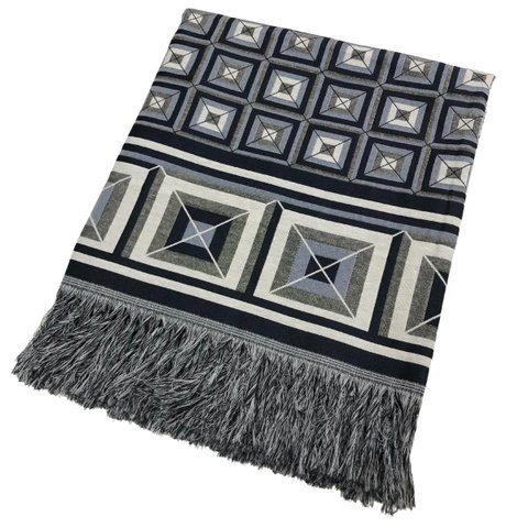 Xale Manta Sofá Protetora Decorativa Luxo Dupla Face Jacquard 1,40x1,70m Cairo Azul Marinho