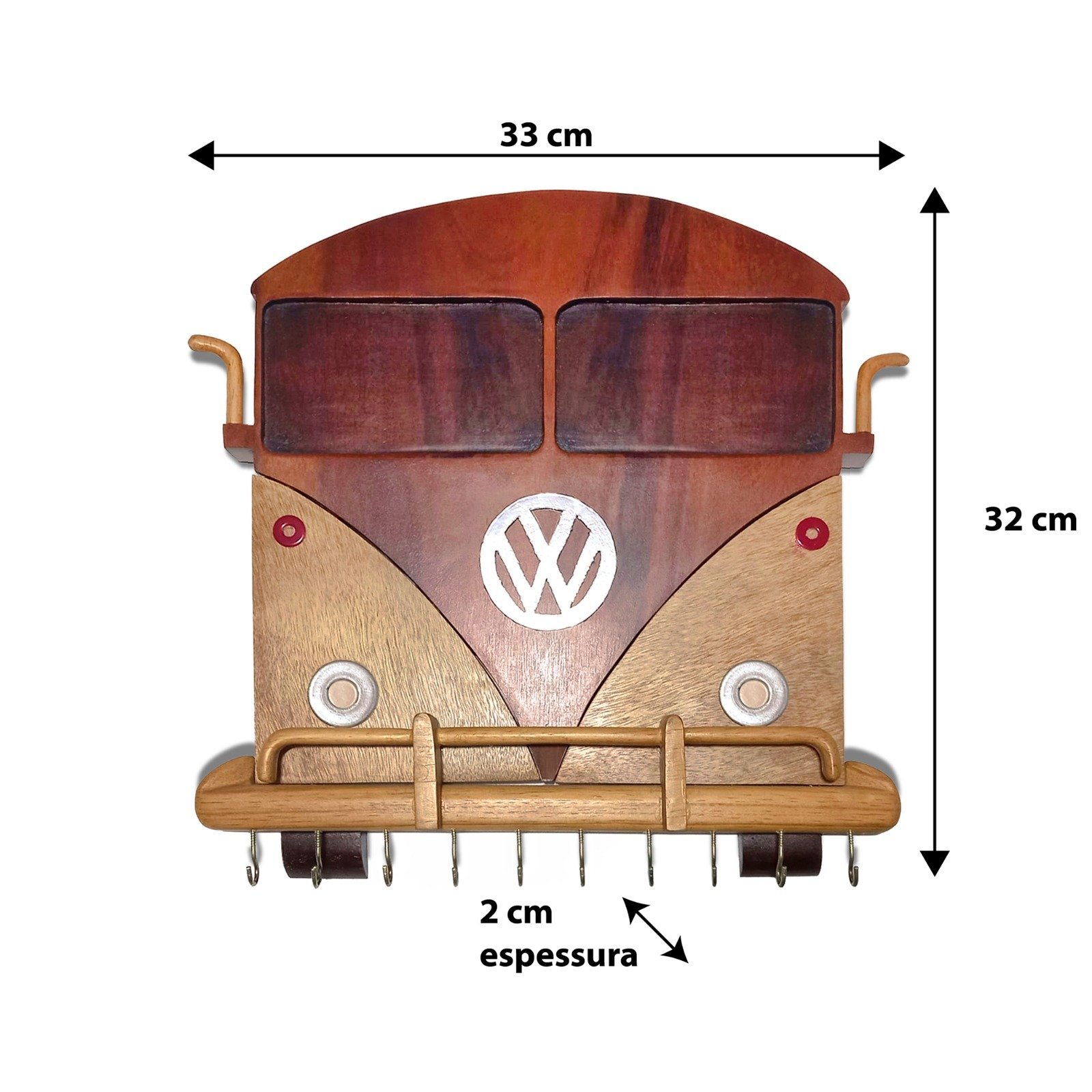 Quadro Porta-chave Kombi Vintage em Madeira Nobre Artesanal - 2