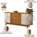 Ver imagem 3 de Balcão Buffet para Sala de Jantar 183cm Mônica M01 Naturale/Off White - Mpozenato