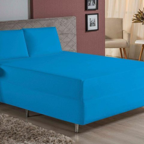 Jogo de Cama King Nobre 3 Peças Luva de Box 55cm de Altura Malha 100% Algodão - Turquesa