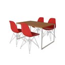 Ver imagem 6 de Mesa Industrial Base Ferro Branco Tampo 137X90 4 Cadeiras Ferro Branco Assento Vermelho Marrom