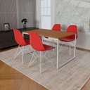 Ver imagem 1 de Mesa Industrial Base Ferro Branco Tampo 137X90 4 Cadeiras Ferro Branco Assento Vermelho Marrom