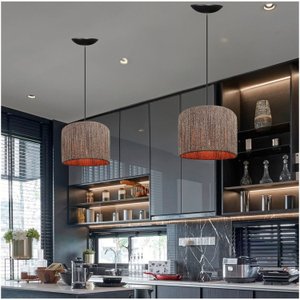 Kit 2 Luminária Teto Pendente Sisal Decoração Lustre Copa Sala Cozinha Cor Chocolate Fio Preto