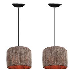 Kit 2 Luminária Teto Pendente Sisal Decoração Lustre Copa Sala Cozinha Cor Chocolate Fio Preto - 4
