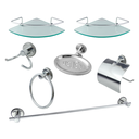 Ver imagem 1 de Kit Acessório para Banheiro Aço Inox 5 Peças + 2 Porta Shampoo Vidro Canto Cód. 5760